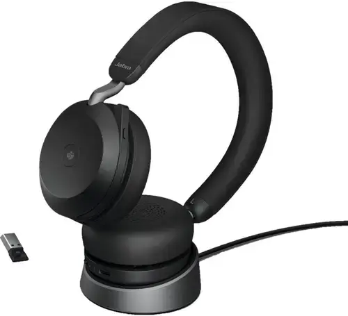 Casti Wireless Jabra Evolve2 75 Microsoft Teams, USB-A, Bluetooth, Microfon + stand incarcare (Negru)