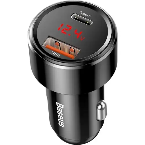 Incarcator auto Baseus Magic Series PPS USB, afisaj LED, 1 x USB 3.0, 1 x USB Type C, 45W,  Negru