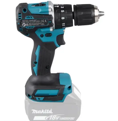 Masina de gaurit cu percutie Makita DHP487Z, fara acumulator, 40Nm, 1700 rpm (Negru/Turcoaz)