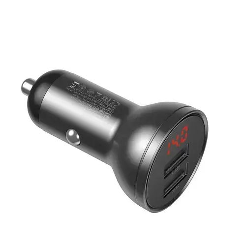 Incarcator auto  Baseus 6953156215405,  diplay digital, 24W, 2 x USB, Negru