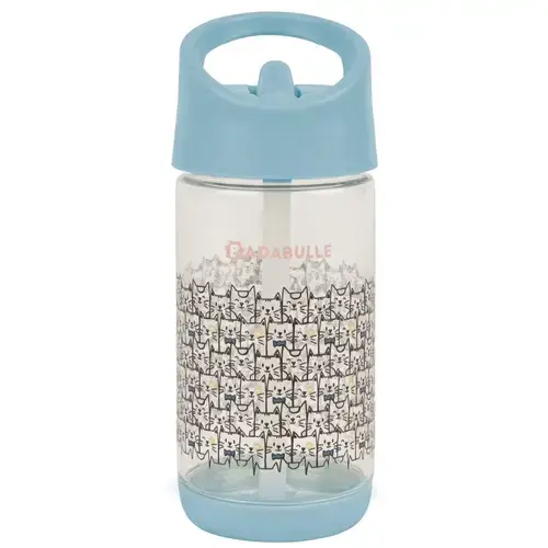 Cana cu pai Badabulle Pisici, 350ml (Albastru)