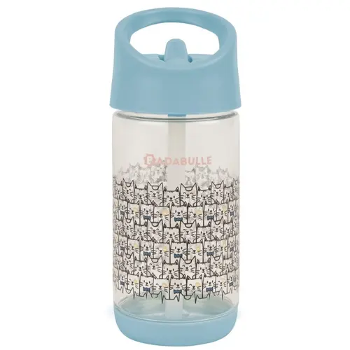 Cana cu pai Badabulle Pisici, 350ml (Albastru)