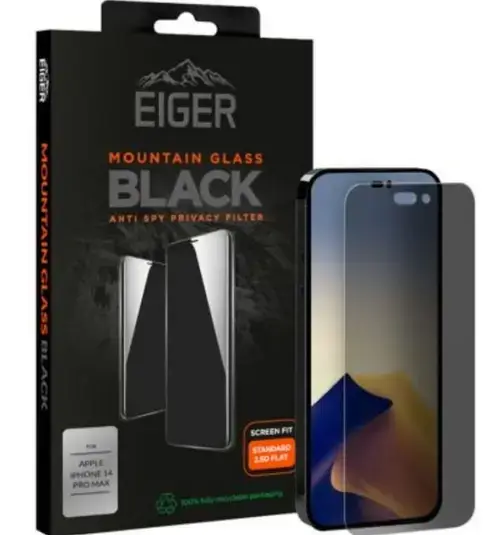 Folie Sticla Eiger 2.5D Mountain Glass Privacy pentru Apple iPhone 14 Pro Max (Negru)