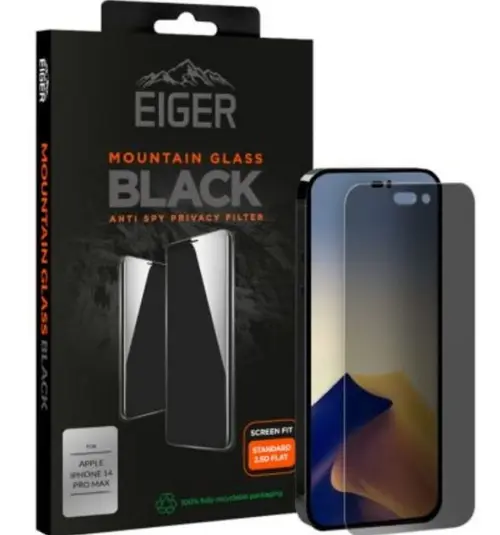 Folie Sticla Eiger 2.5D Mountain Glass Privacy pentru Apple iPhone 14 Pro Max (Negru)