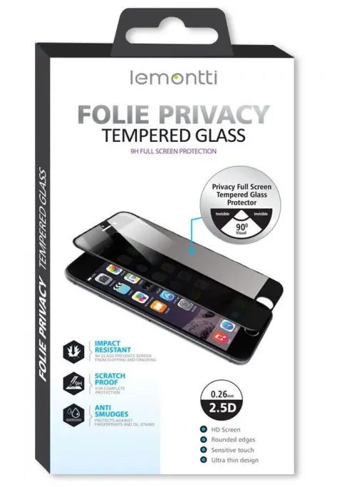 Folie sticla Lemontti Full Fit Privacy pentru Apple iPhone 13 / Apple iPhone 13 Pro / Apple iPhone 14 (Negru)
