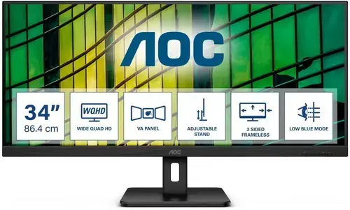 Monitor Gaming VA LED AOC 34inch U34E2M, WQHD (3440 x 1440), HDMI, DisplayPort, AMD FreeSync, 100 Hz, 4 ms (Negru)