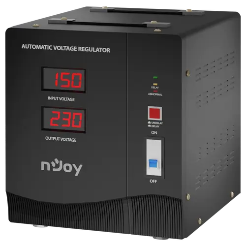 Stabilizator de tensiune nJoy Alvis 3000, 3000VA/1800W, cu releu, transformator toroidal, LCD Display, functie de intarziere la pornire si selectie a tensiunii, 5 x terminal pin
