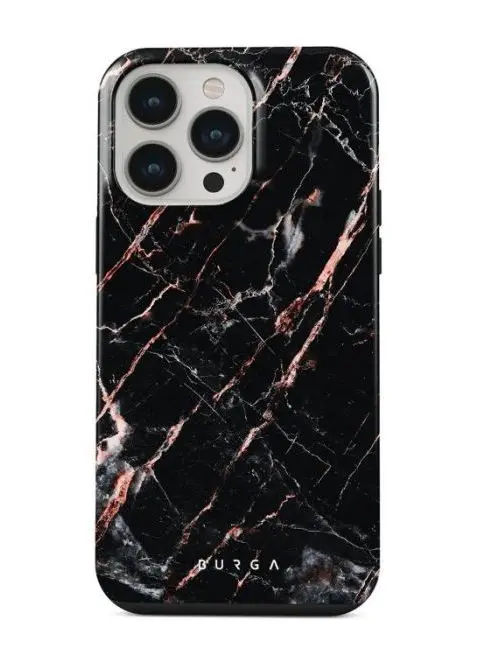 Protectie Spate Burga Dual Layer Rose Gold Marble pentru Apple iPhone 14 Pro (Negru)