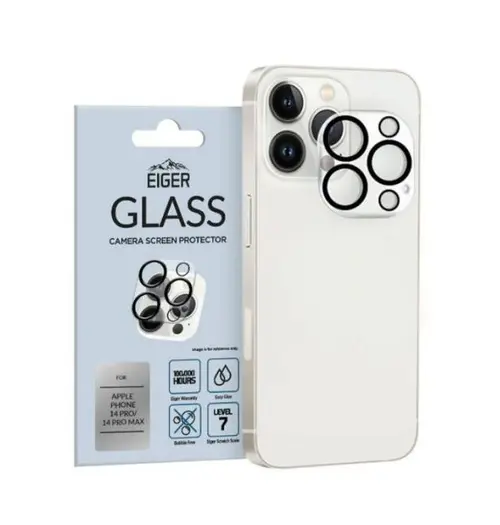 Folie Sticla Camera Eiger 3D Glass pentru Apple iPhone 14 / iPhone 14 Pro (Transparent)