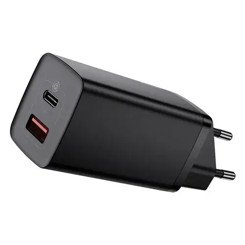 Incarcator Retea Baseus GaN2 Lite CCGAN2L-B01, Quick Charge, 1 x USB Type-C, 1 x USB, 65W (Negru)