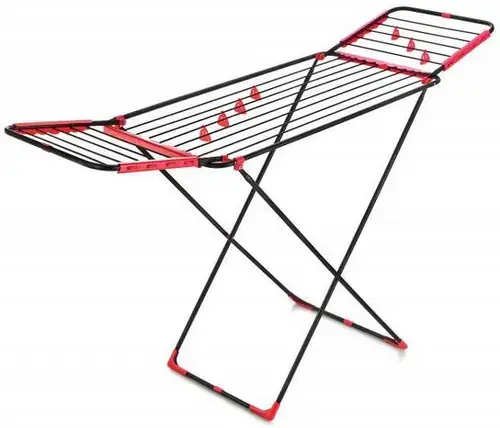 Uscator de rufe Heinner HR-DGR-17009, 17.5m + accesorii de prindere ciorapi si lenjerie intima (Negru/Rosu)