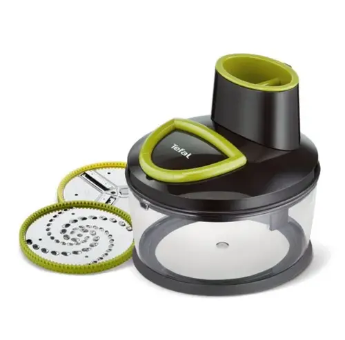 Mini tocator Tefal K1390114, Bol de 1.2 L, 2 discuri oțel inoxidabil, Blocare sigura (Negru/Verde)
