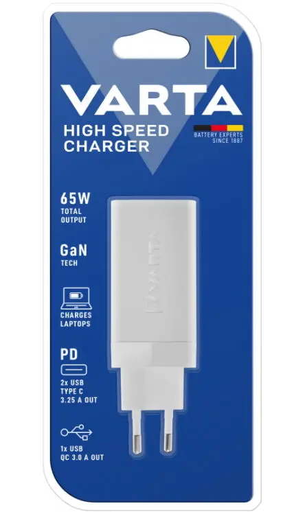 Incarcator Retea USB Varta GaN, Quick Charge, 65W, USB, USB Tip-C (Alb)