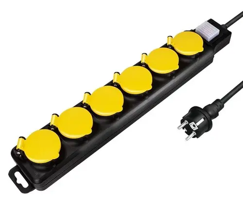Prelungitor Logilink LPS256, 6 prize Schuko, conectare Schuko tata cablu 1.5 m, 16 A, protectie stropire cu apa (Negru/Galben)