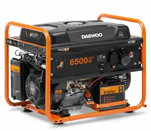 Generator Curent Electric DAEWOO GDA 7500E, 6.0kW, Monofazat, 15CP, Benzina (Negru/Portocaliu)