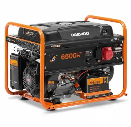 Generator Curent Electric DAEWOO GDA 7500E-3, 6.0kW, Trifazat, 15CP, Benzina(Negru/Portocaliu)