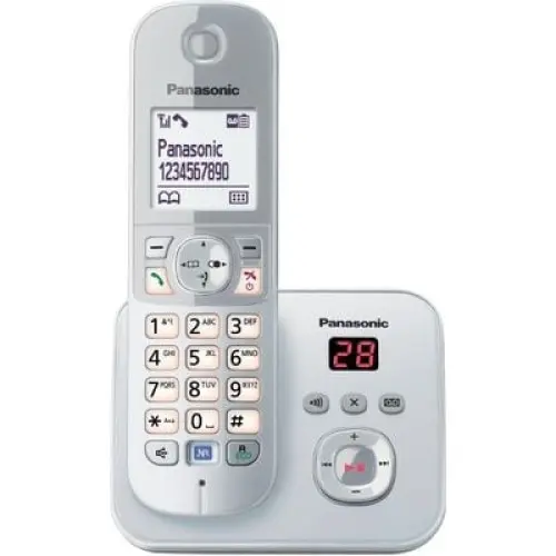 Telefon Panasonic DECT, KX-TG6821GS, robot telefonic, caller ID, argintiu