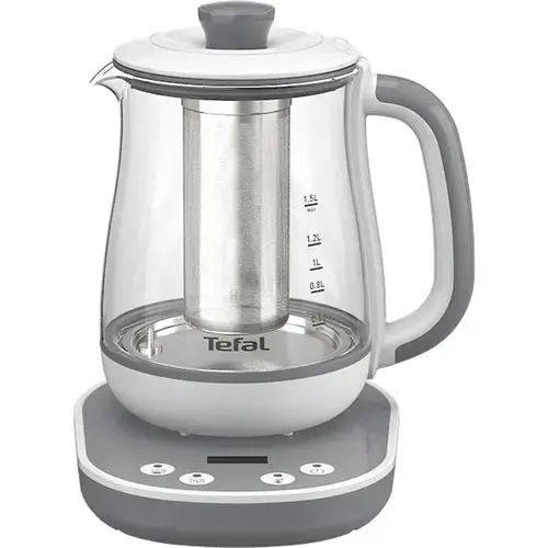 Infuzor pentru ceai Tefal Tastea BJ551B10, 8 trepte de temperatura, 1.5 L, ecran digital, functie pastrare la cald, gri/alb
