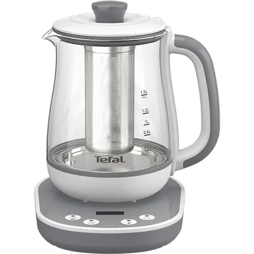 Infuzor pentru ceai Tefal Tastea BJ551B10, 8 trepte de temperatura, 1.5 L, ecran digital, functie pastrare la cald, gri/alb