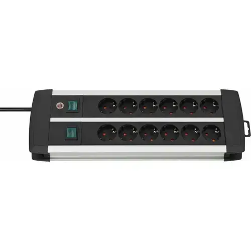 Priza multipla 12 posturi, cablu 3 metri, Premium-Aluminium Line, Brennenstuhl, Switch On/Off iluminat, Protectie copii