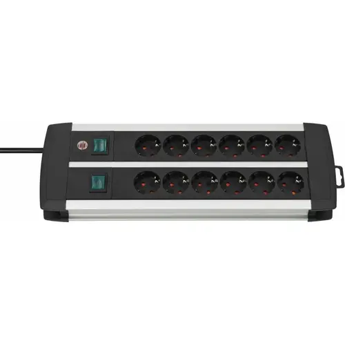 Priza multipla 12 posturi, cablu 3 metri, Premium-Aluminium Line, Brennenstuhl, Switch On/Off iluminat, Protectie copii