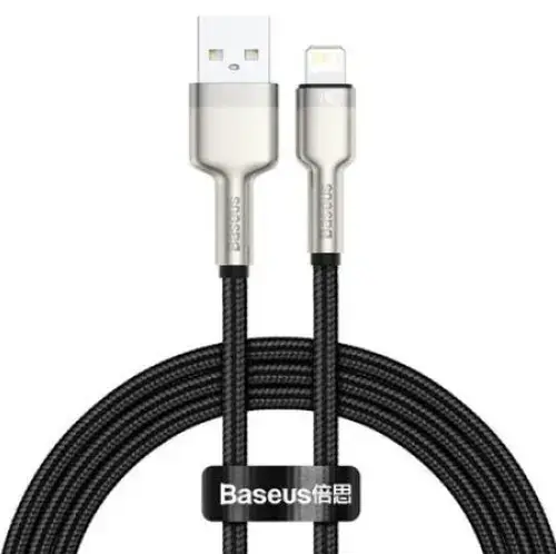 Cablu de date, Baseus Cafule, CALJK-A01, USB la Lightning, Quick Charge, 2.4A, Lungime 1m, 480 Mb/s, Negru/Gri, Tip snur acoperit cu nailon