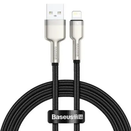 Cablu de date, Baseus Cafule, CALJK-A01, USB la Lightning, Quick Charge, 2.4A, Lungime 1m, 480 Mb/s, Negru/Gri, Tip snur acoperit cu nailon