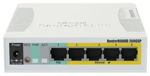 Switch MikroTik RB260GSP, Gigabit, 5 Porturi, 1 x SFP, PoE