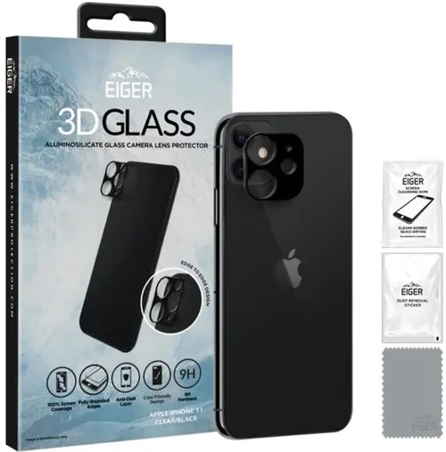 Folie Sticla Camera Eiger EGSP00665, pentru iPhone 11, 9H, 0.20mm (Negru)