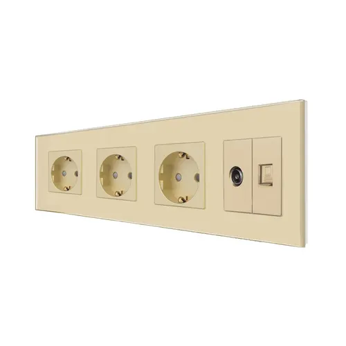 Priza Tripla Schuko + TV + Internet cu Rama Din Sticla LUXION