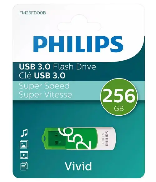 Stick USB Philips Vivid Edition, 256GB, USB 3.0 (Verde/Alb)