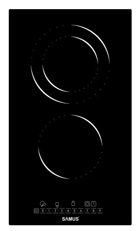 Plita incorporabila Samus PSVE-32BG4, 2 Zone de gatit, Vitroceramica, Touch Control, 9 Trepte, Timer (Negru)