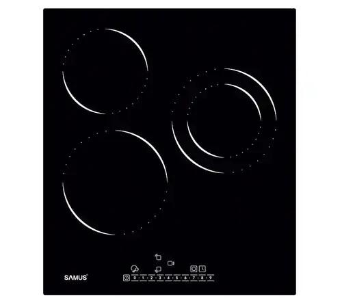 Plita incorporabila Samus PSVE-43BG1, 3 Zone de gatit, Vitroceramica, Touch Control, 9 Trepte, Timer (Negru)
