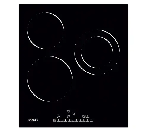 Plita incorporabila Samus PSVE-43BG1, 3 Zone de gatit, Vitroceramica, Touch Control, 9 Trepte, Timer (Negru)