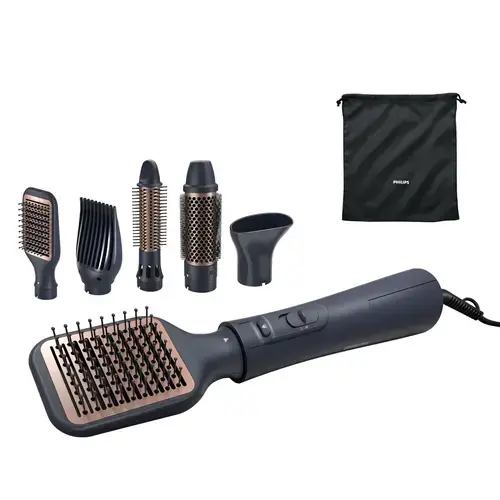 Perie cu aer Philips Series 5000 BHA530/00, 1000 W, 3 trepte de temperatura, Invelis Ceramic (Negru)