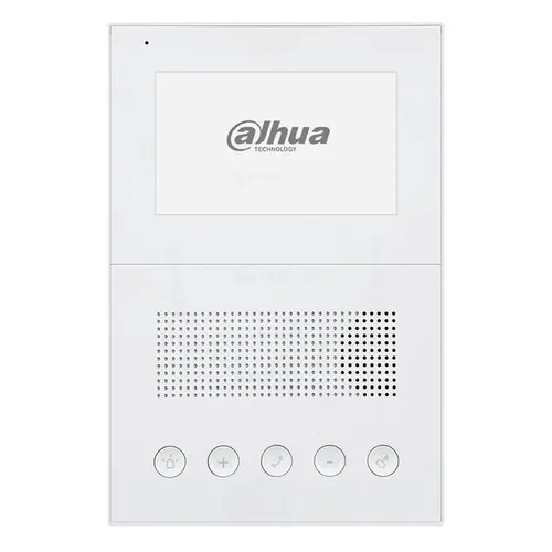 Post videointerfon IP de interior Dahua VTH2201DW; Posibilitate apelare grup și deblocare de la distanță; Integrare alarmă; Posibilitate alimentare direct prin cablu UTP, folosind switch-ul VTNS1060A (nu este inclus)