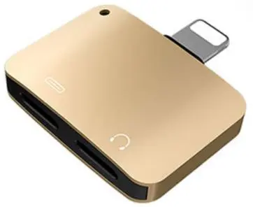 Adaptor Mcdodo Compact Lightning la Dual Port Lightning, audio + incarcare (Auriu)