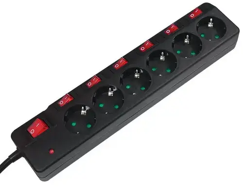 Prelungitor Logilink LPS233, 6 Prize, 1.5 m, 16 A, intrerupator pe fiecare priza (Negru)