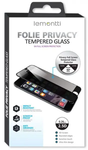 Folie Protectie Sticla Privacy Lemontti LEMFSP12MBK pentru Apple iPhone 12, iPhone 12 Pro (Transparent/Negru)