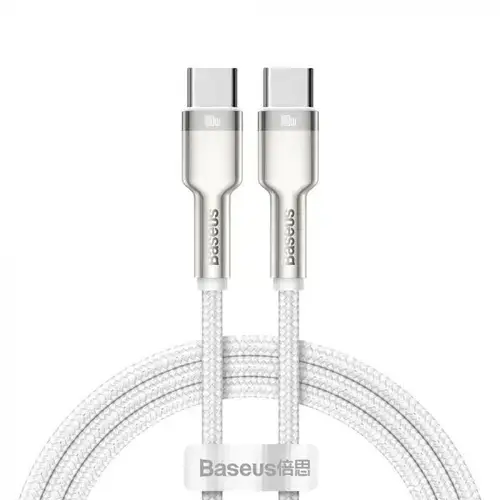 Cablu de date Baseus Cafule Metal CATJK-C02, USB Type-C - USB Type-C, 100W, 1m, impletitura nylon  (Alb)