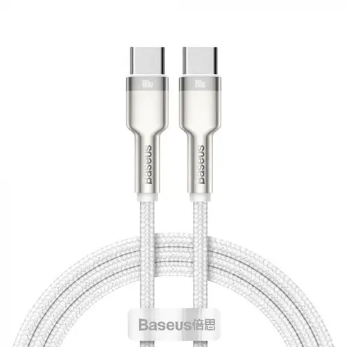 Cablu de date Baseus Cafule Metal CATJK-C02, USB Type-C - USB Type-C, 100W, 1m, impletitura nylon  (Alb)