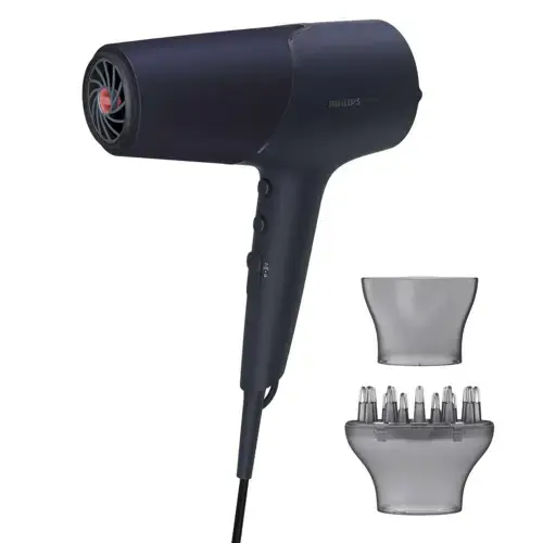 Uscator de par Philips BHD510/00, 2300W, tehnologie ThermoShield, ingrijire cu ioni, 6 setari de viteza/temperatura, difuzor, cap de coafare 11 mm, Albastru inchis metalizat