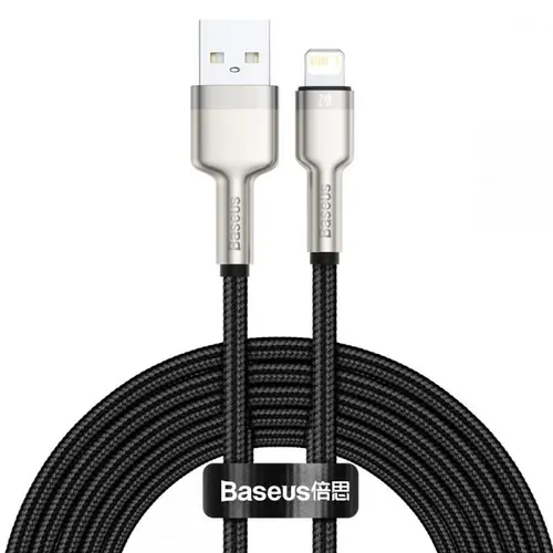 Cablu de date Baseus Cafule Metal, USB - Lightning, 18W, 2.4A, 2m, Negru
