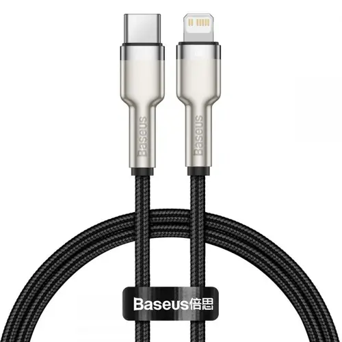 Cablu de date Baseus Cafule Metal, USB Type-C - Lightning, Power Delivery 20W, 25cm, Negru