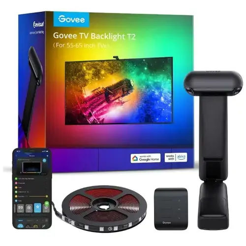 Kit Banda LED Govee Envisual TV Backlight T2 H605C311, RGBIC, Wi-Fi, 3.6m, dual camera, 4 moduri de iluminare (Negru)