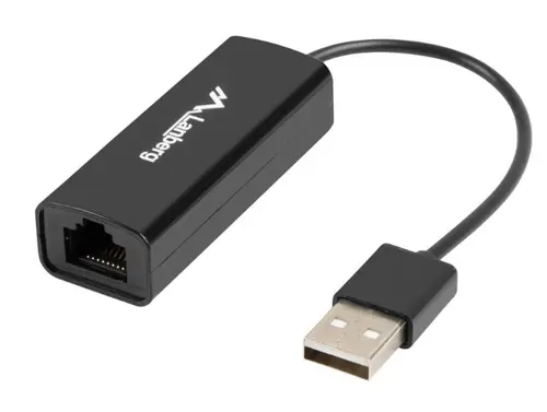 Placa de retea Lanberg NC-0100-01, USB 2.0 tata la RJ-45 mama, adaptor Ethernet, internet 10/100 Mb/s, cablu 10 cm (Negru)