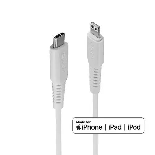 Cablu de date Lindy LY-31317, 2m, USB-C - Lightning, Alb