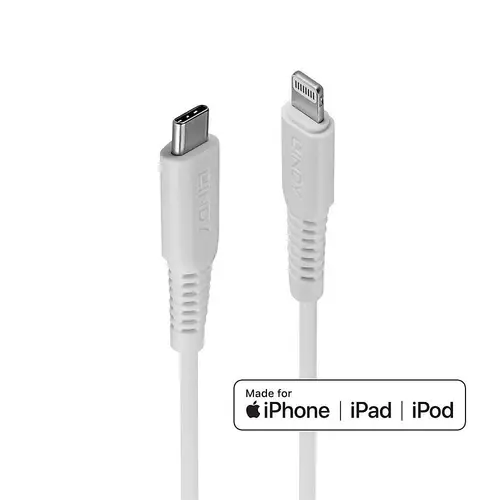 Cablu de date Lindy LY-31317, 2m, USB-C - Lightning, Alb