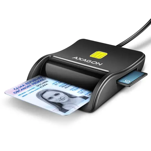 Cititor carduri inteligente / carte de identitate / SD / microSD / SIM card Axagon FlatReader CRE-SM3SD, USB 2.0 (Negru)