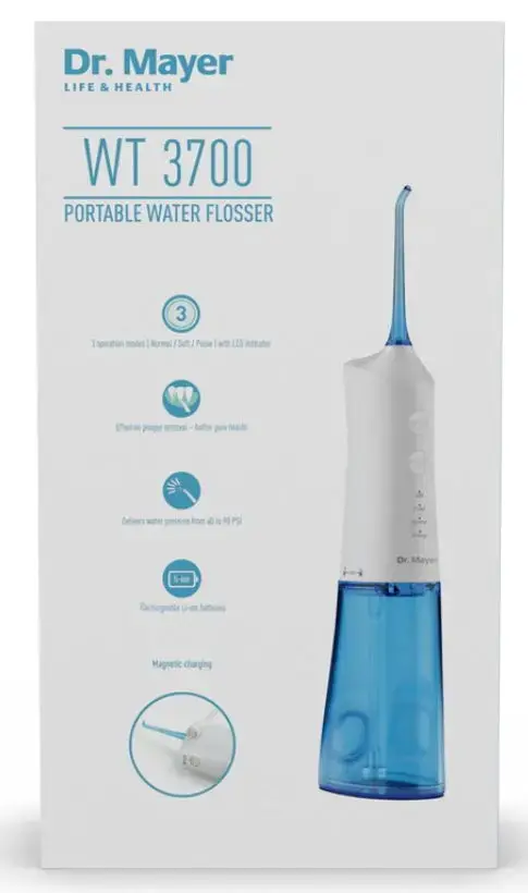 Irigator bucal Dr.Mayer WT3700, 2 Capete, 3 Moduri de curatare (Alb/Albastru)